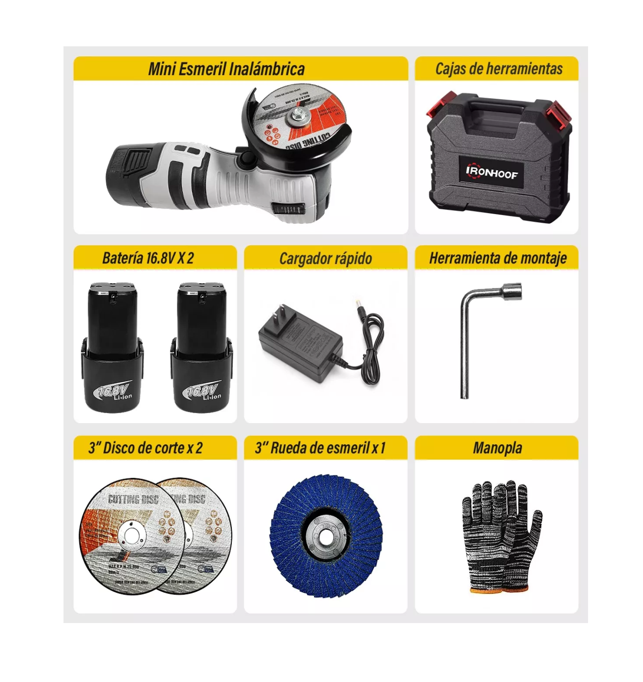 Foto 4 pulgar | Mini Esmeril Angular Inalámbrica Ironhoof  16.8v 75mm28000rpm Gris