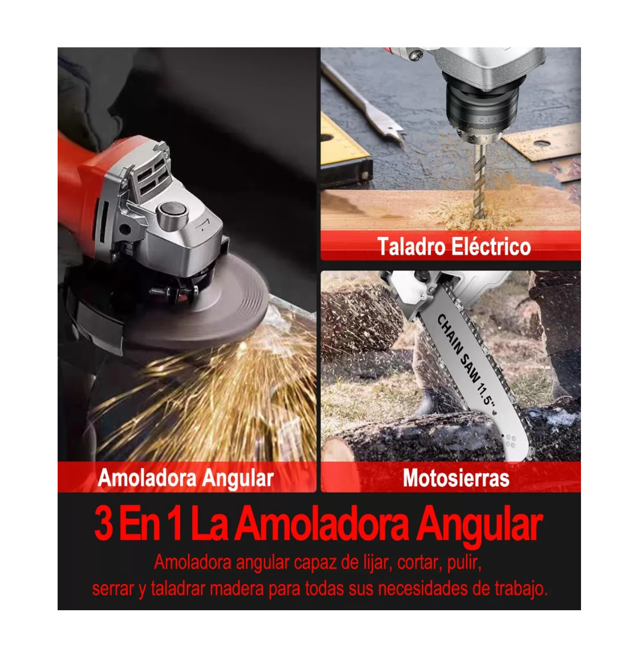 Foto 5 pulgar | Esmeriladora Angular 980 W Con Taladro + Motosierras 3 En 1