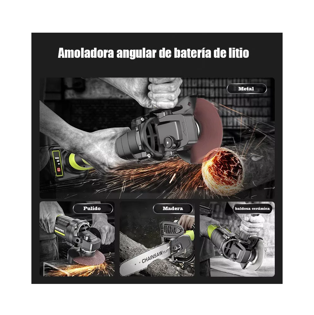 Foto 2 | Esmeriladora Angular Eléctrica Inalámbrica Esmeril Cortadora Negro