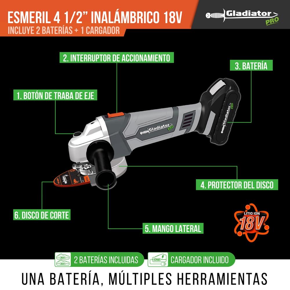 Foto 3 pulgar | Miniesmeril Gladiador Inalámbrico C/2bat 4 1/2'' AA 815/18K2
