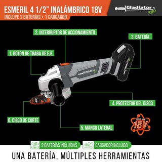 Foto 2 | Miniesmeril Gladiador Inalámbrico C/2bat 4 1/2'' AA 815/18K2