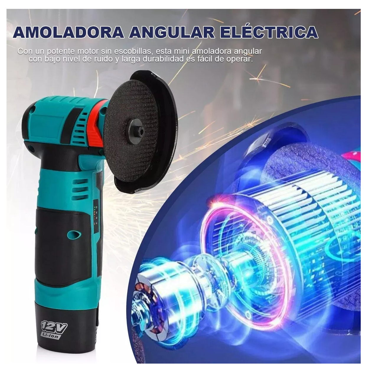 Foto 5 pulgar | Mini Esmeril Inalámbrica Esmeriladora Pulidor Con 2 Baterías Azul Turqueza