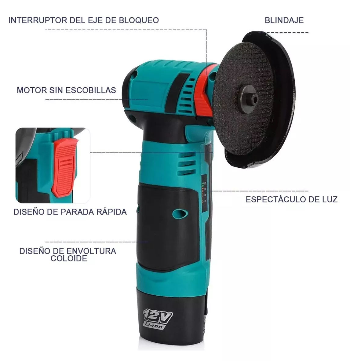 Foto 6 pulgar | Mini Esmeril Inalámbrica Esmeriladora Pulidor Con 2 Baterías Azul Turqueza