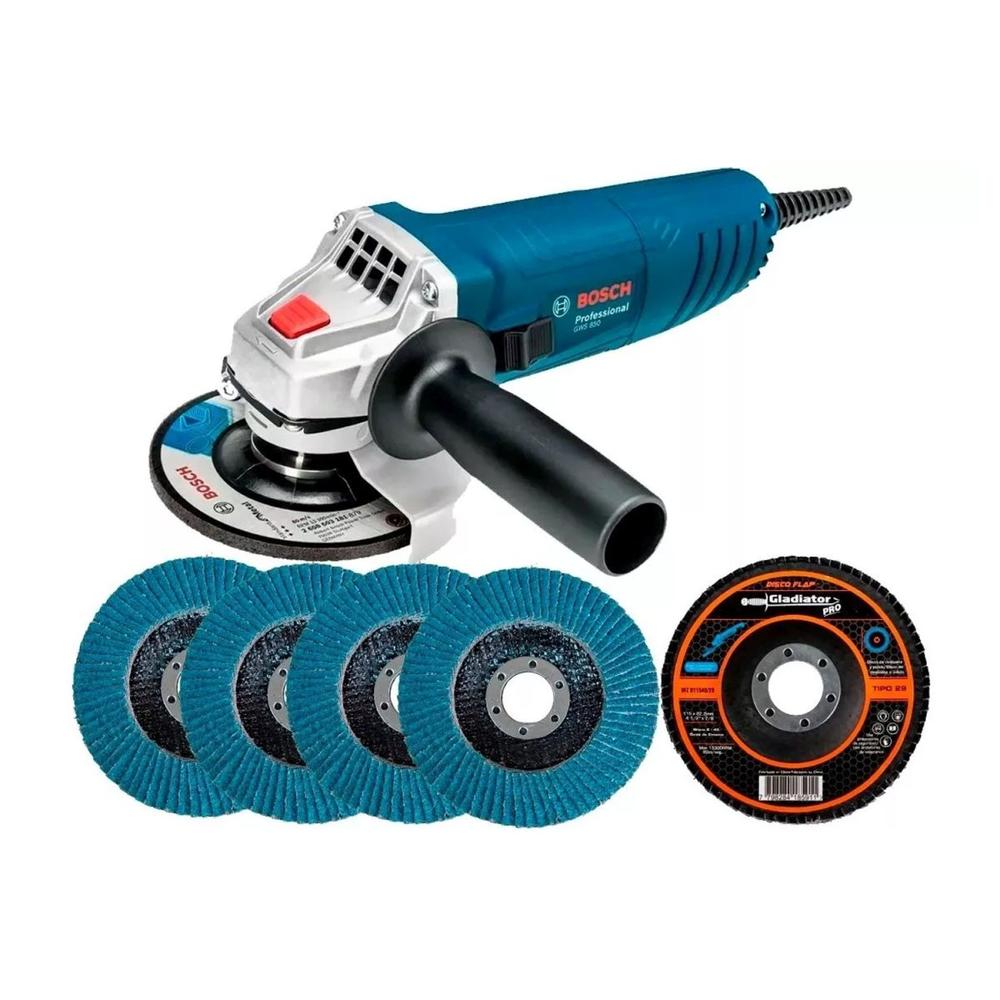 Miniesmeriladora Bosch 4 1/2pulg 850 W+5 Discos Flap G40