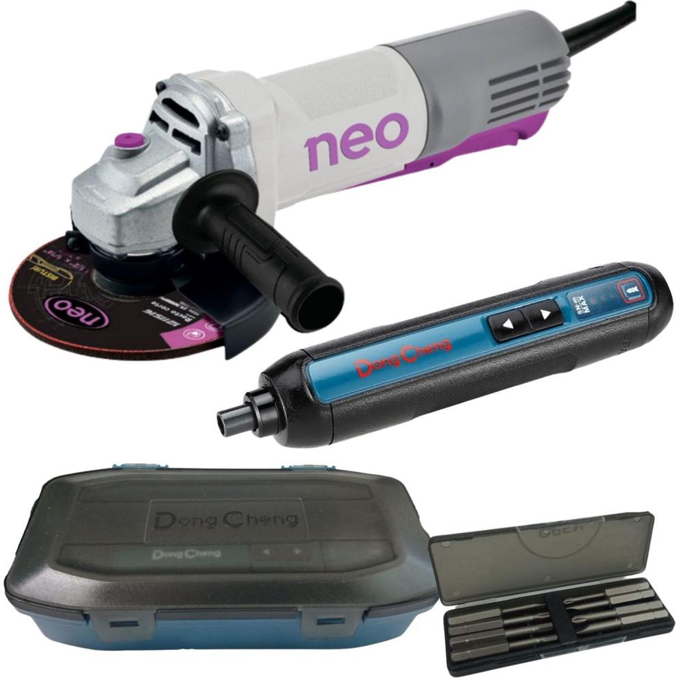 Miniesmeril Neo 4-1/2 1050w + Atornillador Inalámbrico 1/4