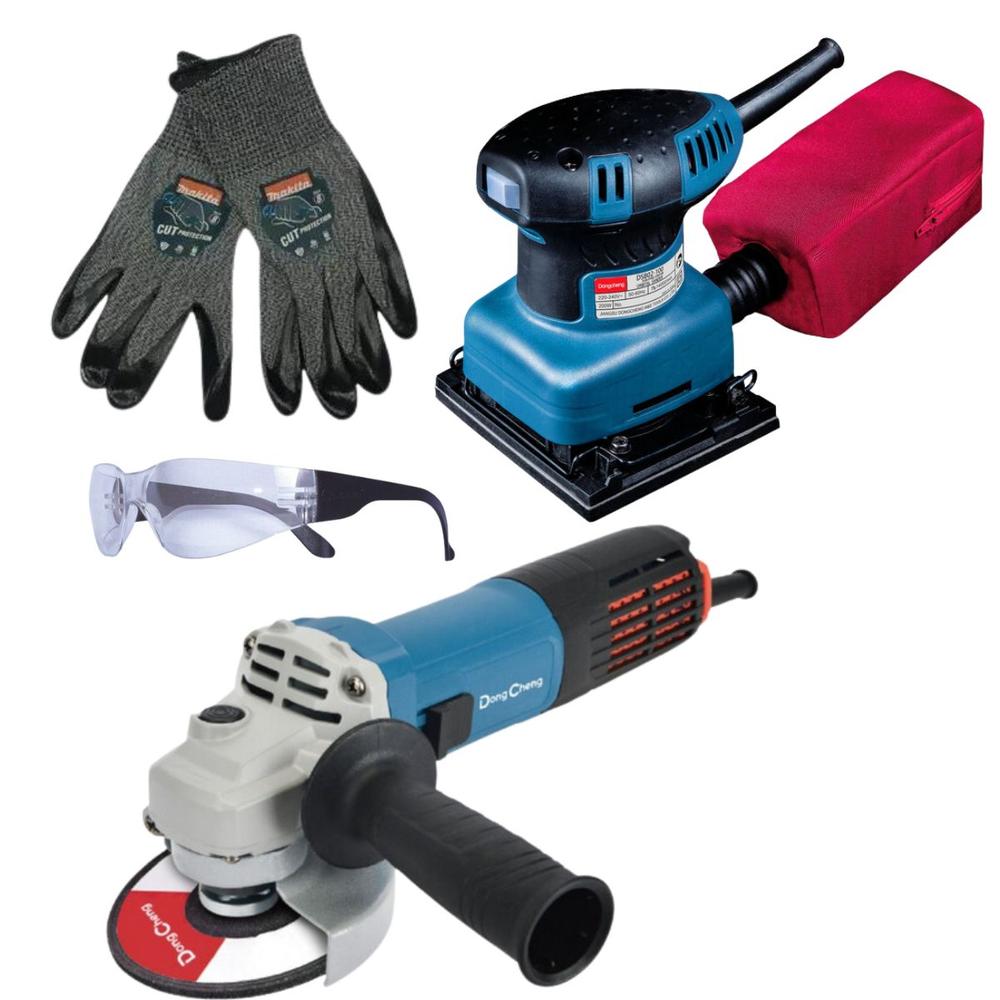 Miniesmeril 4 1/2 + Lijadora Dongcheng 1/4 + Acces. Makita