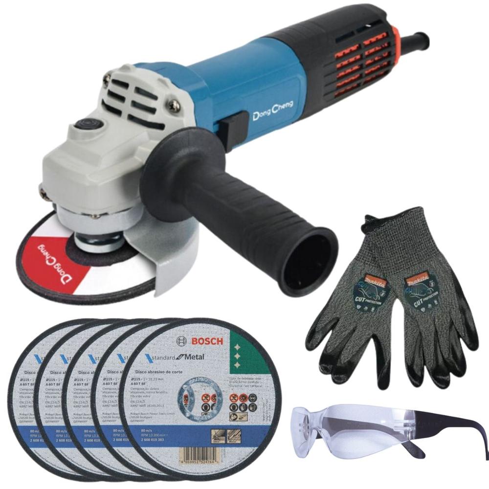 Miniesmeril Dc 4 1/2´ + 5 Discos Corte Bosch + Accesorios