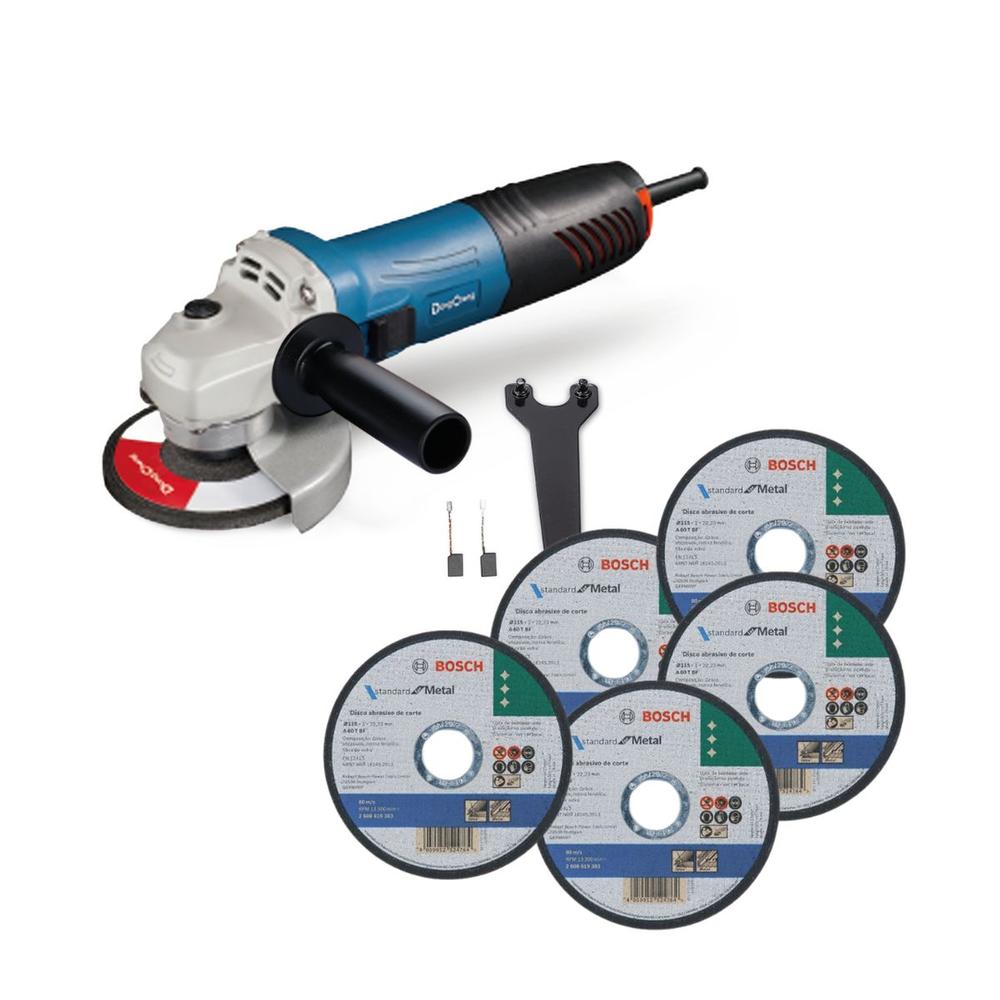 Miniesmeril Industrial Dc 4 1/2´ 800w + 5 Discos Corte Bosch
