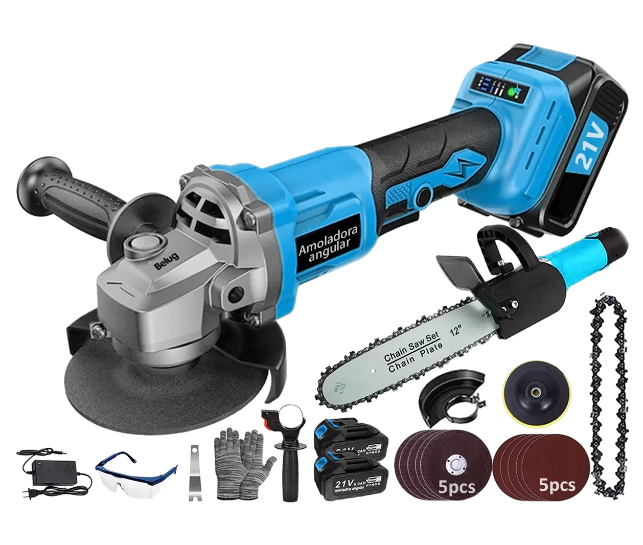 Esmeriladora Angular Inalámbrica + Motosierras 2 En 1 Azul/negro Belug