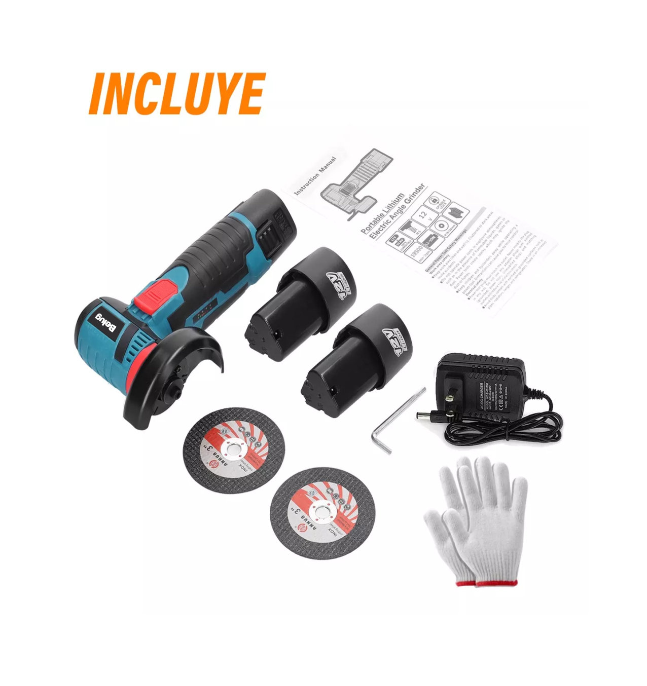 Foto 4 pulgar | Mini Esmeril Angular Inalámbrica Pulidora 12v 75mm 2 Batería Azul/negro Belug