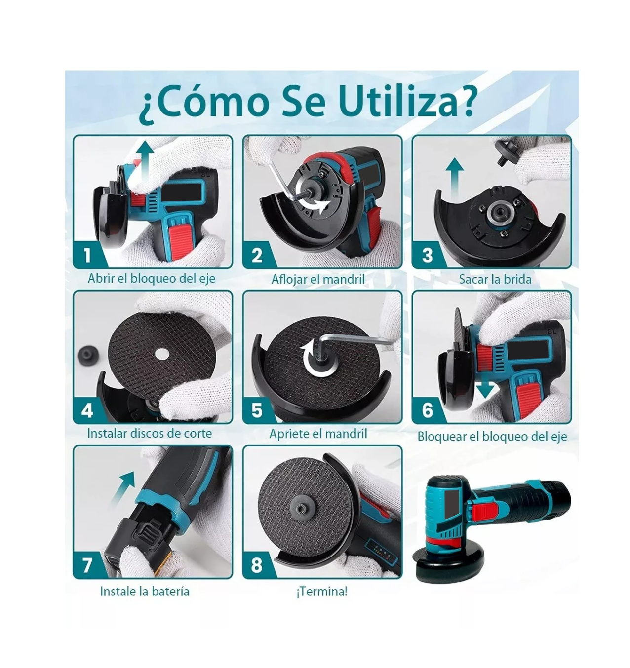 Foto 4 | Mini Esmeril Angular Inalámbrica Lab.g Pulidora 12v 75mm 2 Batería Azul/negro
