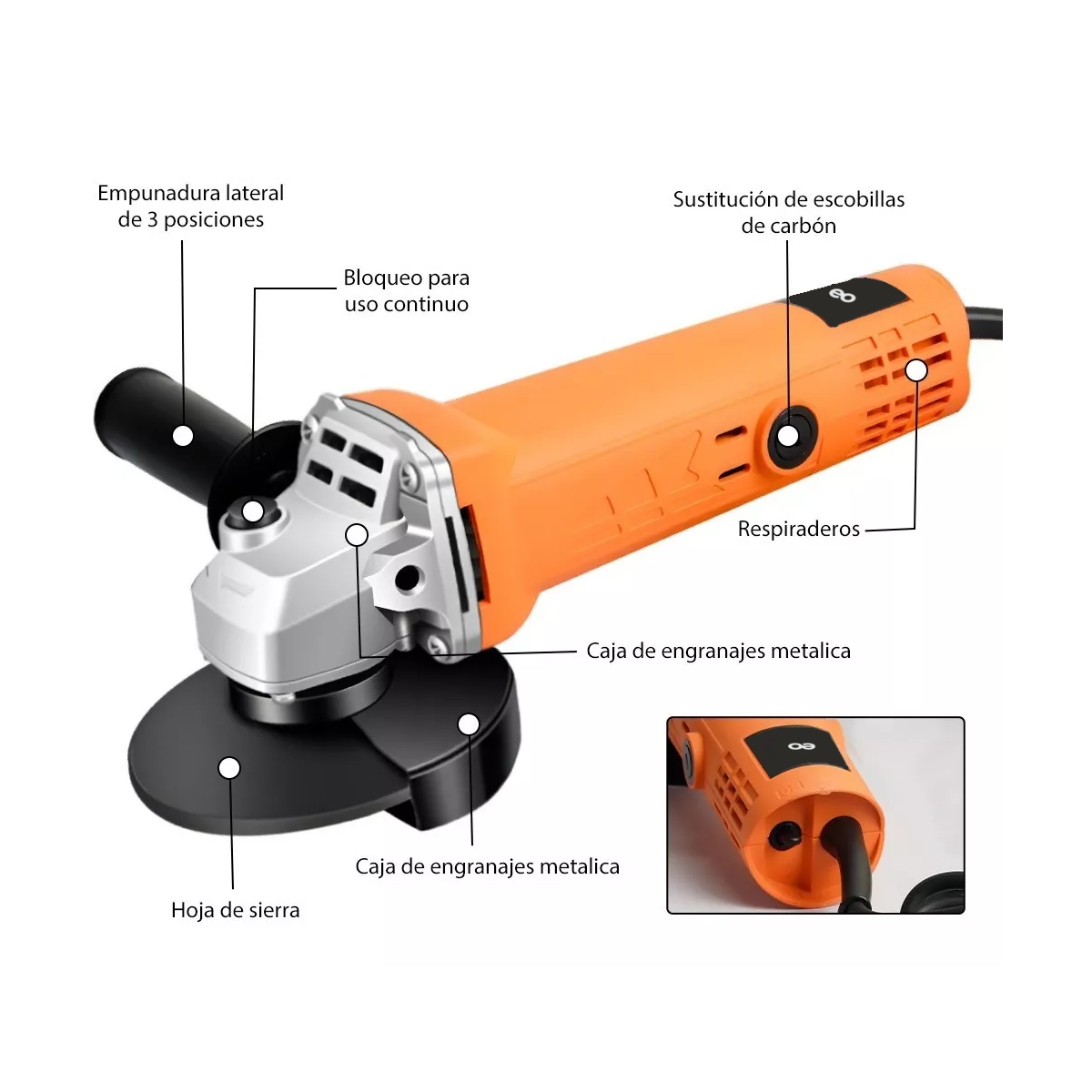 Foto 3 pulgar | Mini Esmeriladora Angular Pulidora 860 W 127v +10 Accesorios Eo Safe Imports Esi-3564-1 Naranja