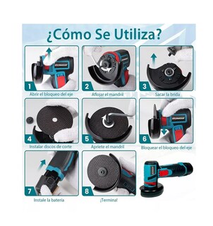 Foto 4 | Mini Esmeril Angular Inalámbrica Pulidora 12v 75mm 2 Bat Belug Ería Azul/negro
