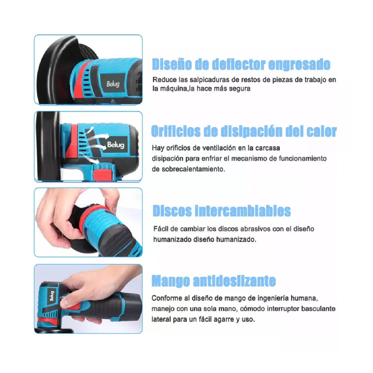 Foto 6 pulgar | Mini Esmeril Angular Inalámbrica Pulidora 12v 75mm 2 Bat Belug Ería Azul/negro