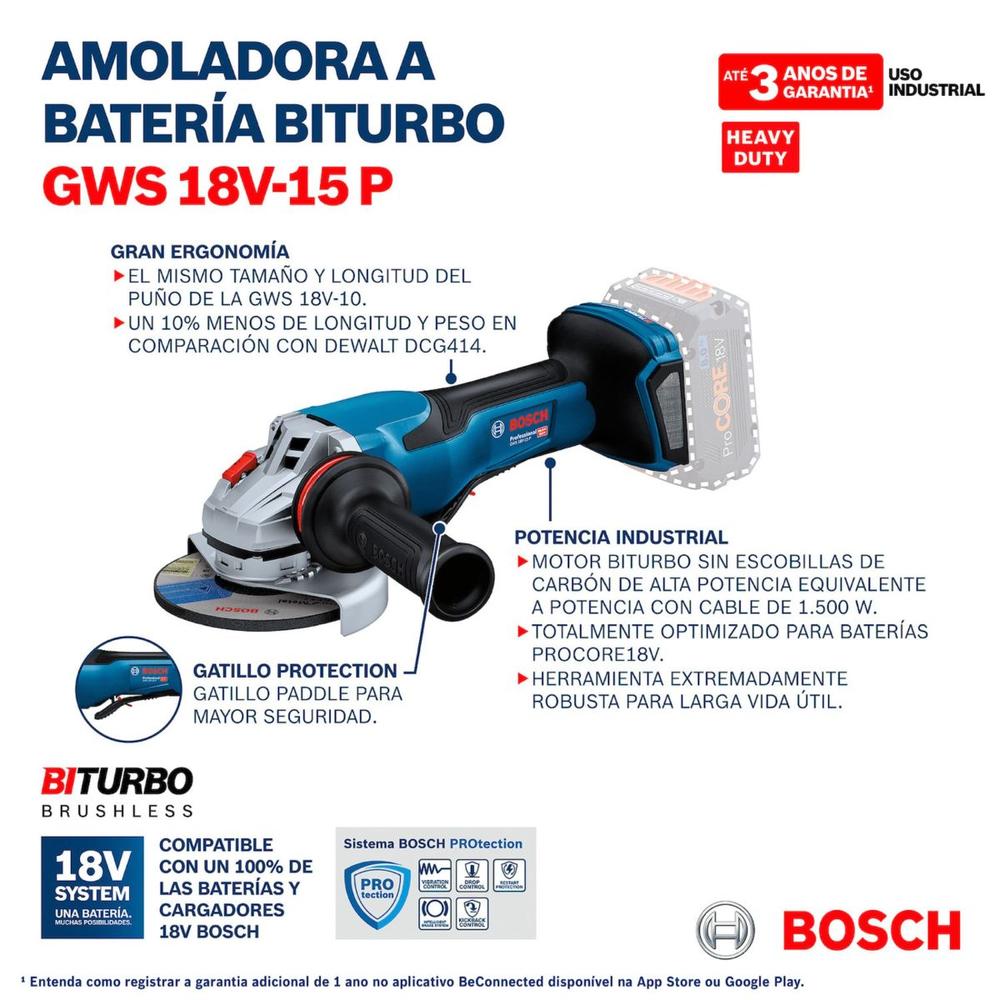 Foto 8 pulgar | Miniesmeriladora Bosch Gws 18v-15 P + 10 Discos Corte 4 1/2'