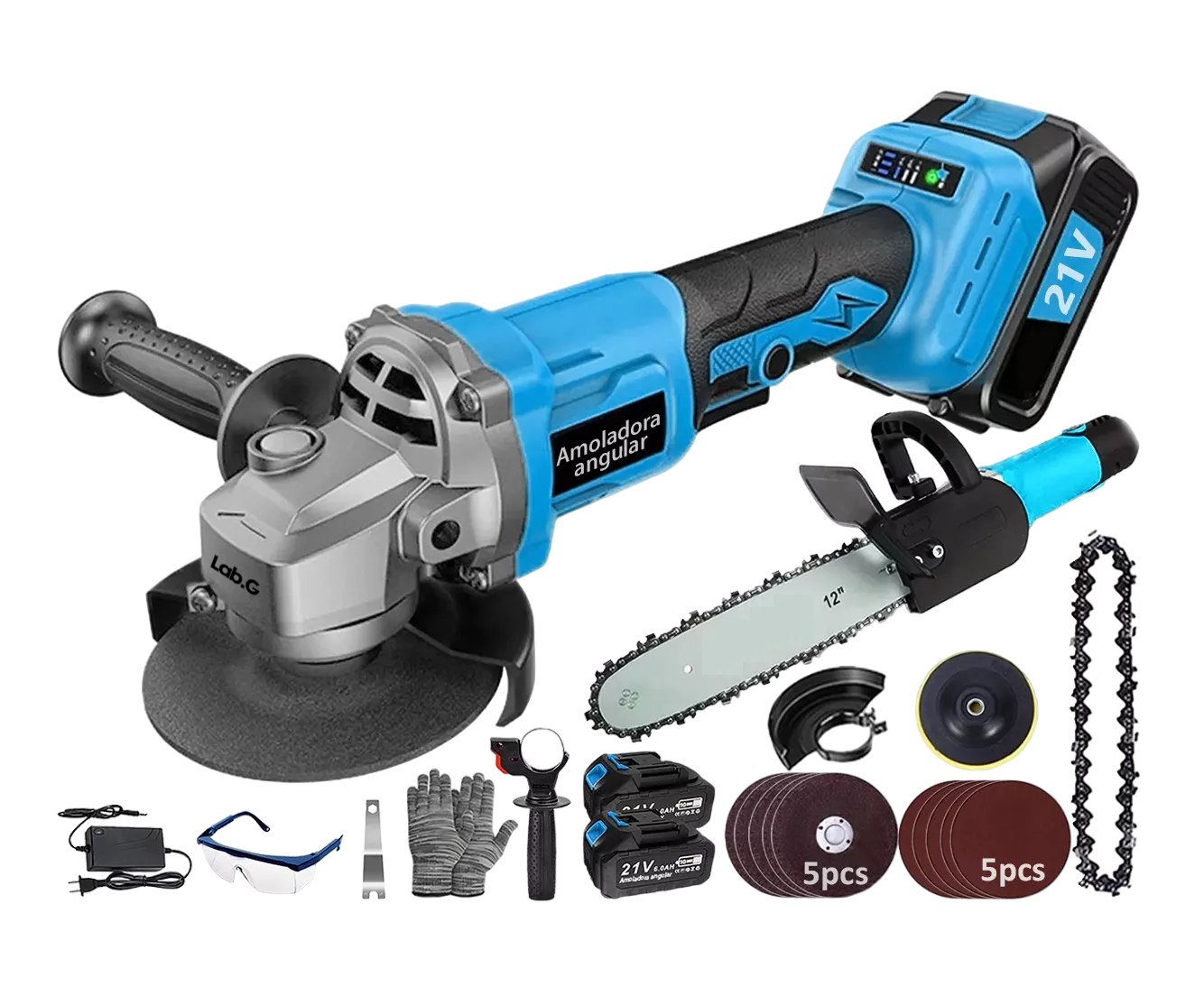 Esmeriladora Angular Inalámbrica + Motosierras 2 En 1 Azul/negro