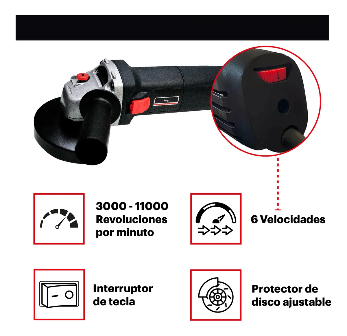 Foto 2 | Esmeriladora Angular Belug 780w 115mm 11000rpm Cable Eléctrico Negro