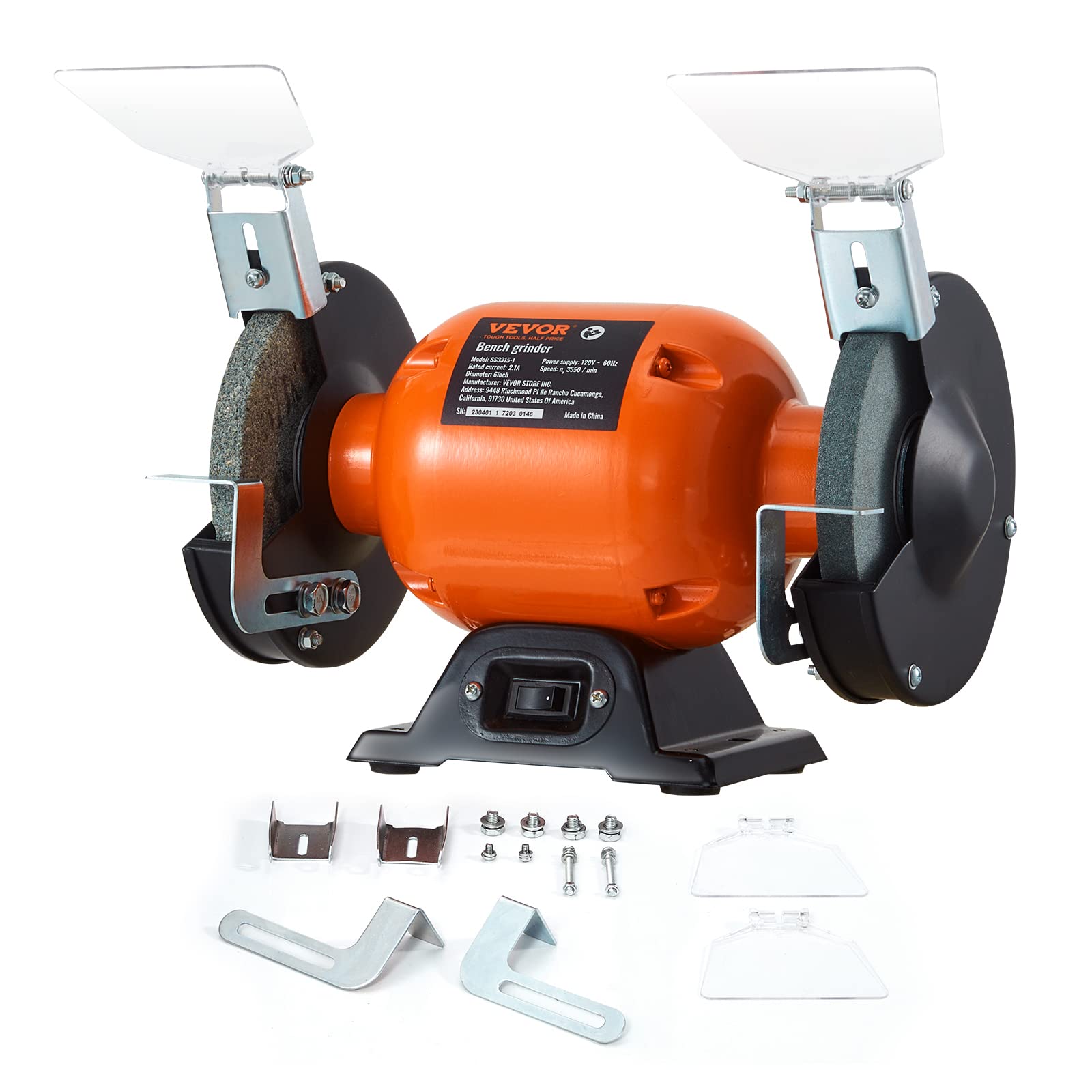 Amoladora De Mesa Vevor, Motor De 6 Pulgadas, Velocidad Única, 3550 Rpm Y 2,1 A. - Venta Internacional.
