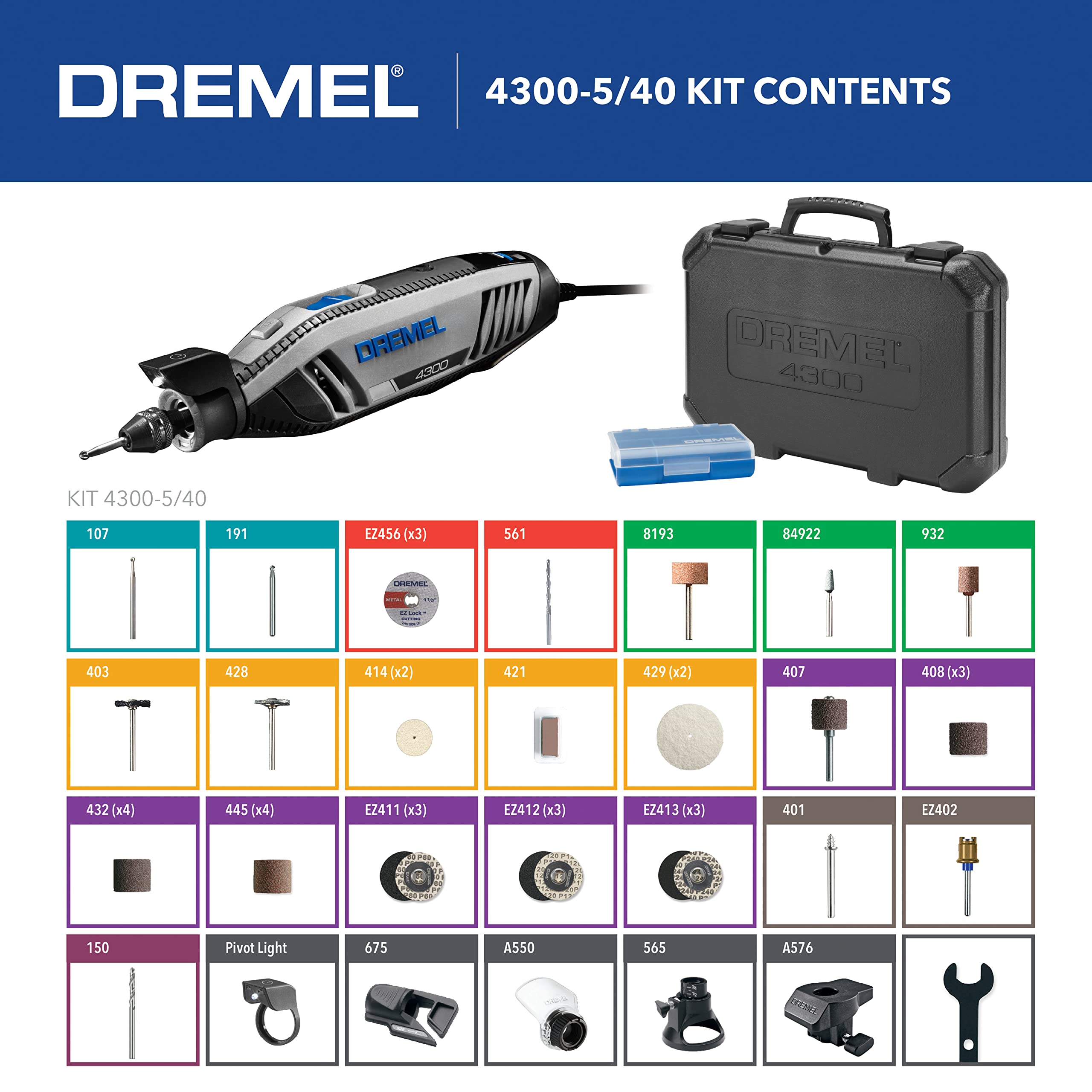 Foto 4 pulgar | Kit De Herramientas Rotativas Dremel 4300-5/40 De Alto Rendimiento Con Led - Venta Internacional.