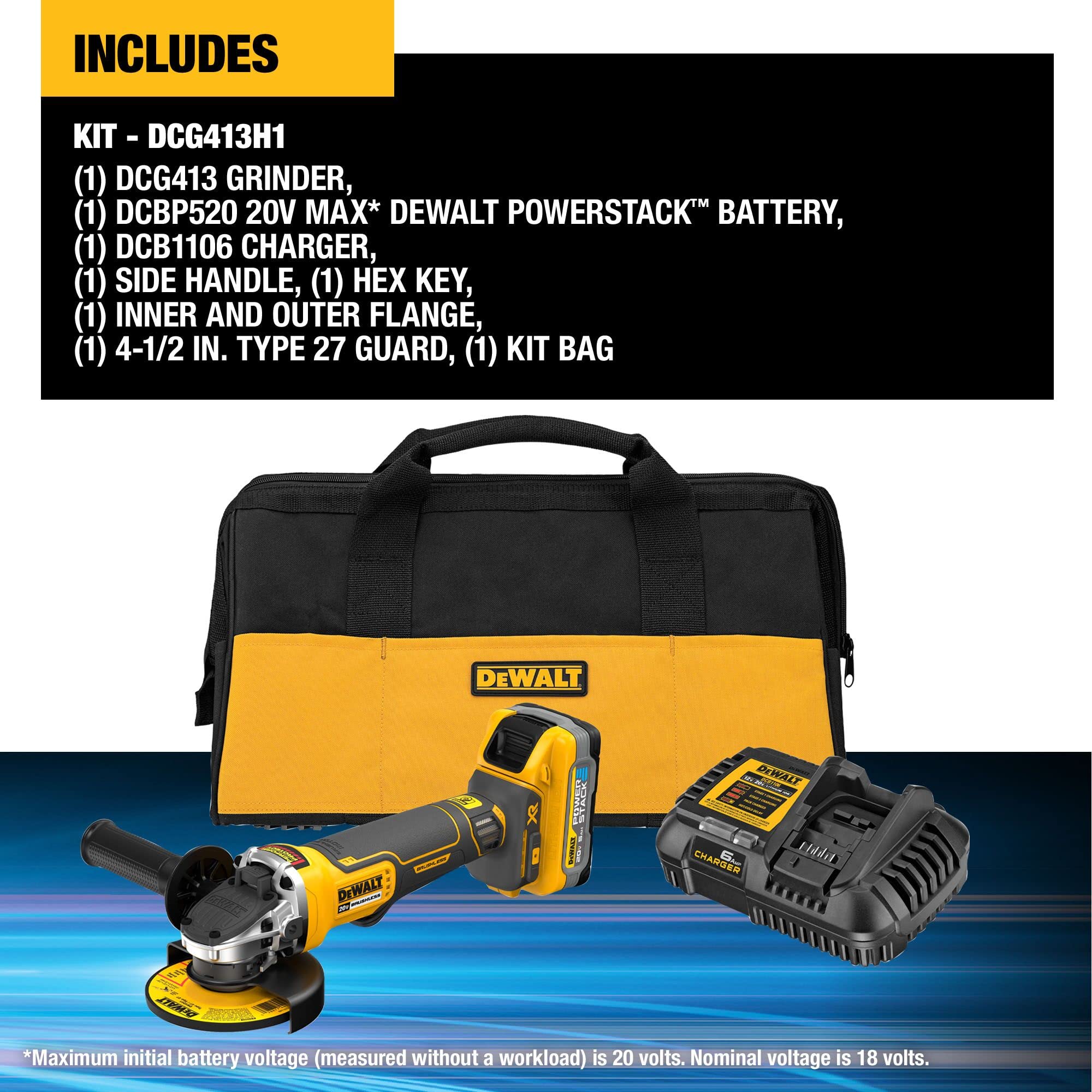 Foto 4 pulgar | Amoladora Angular Dewalt Dcg413h1 20 V Max Inalámbrica 11 Cm Con Batería - Venta Internacional.