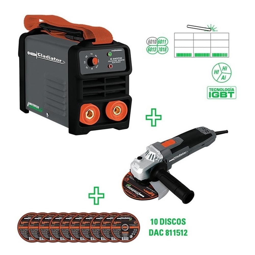 Foto 4 pulgar | Kit Gladiator Ie4130-aa315/p Soldadora Esmeriladora 10discos