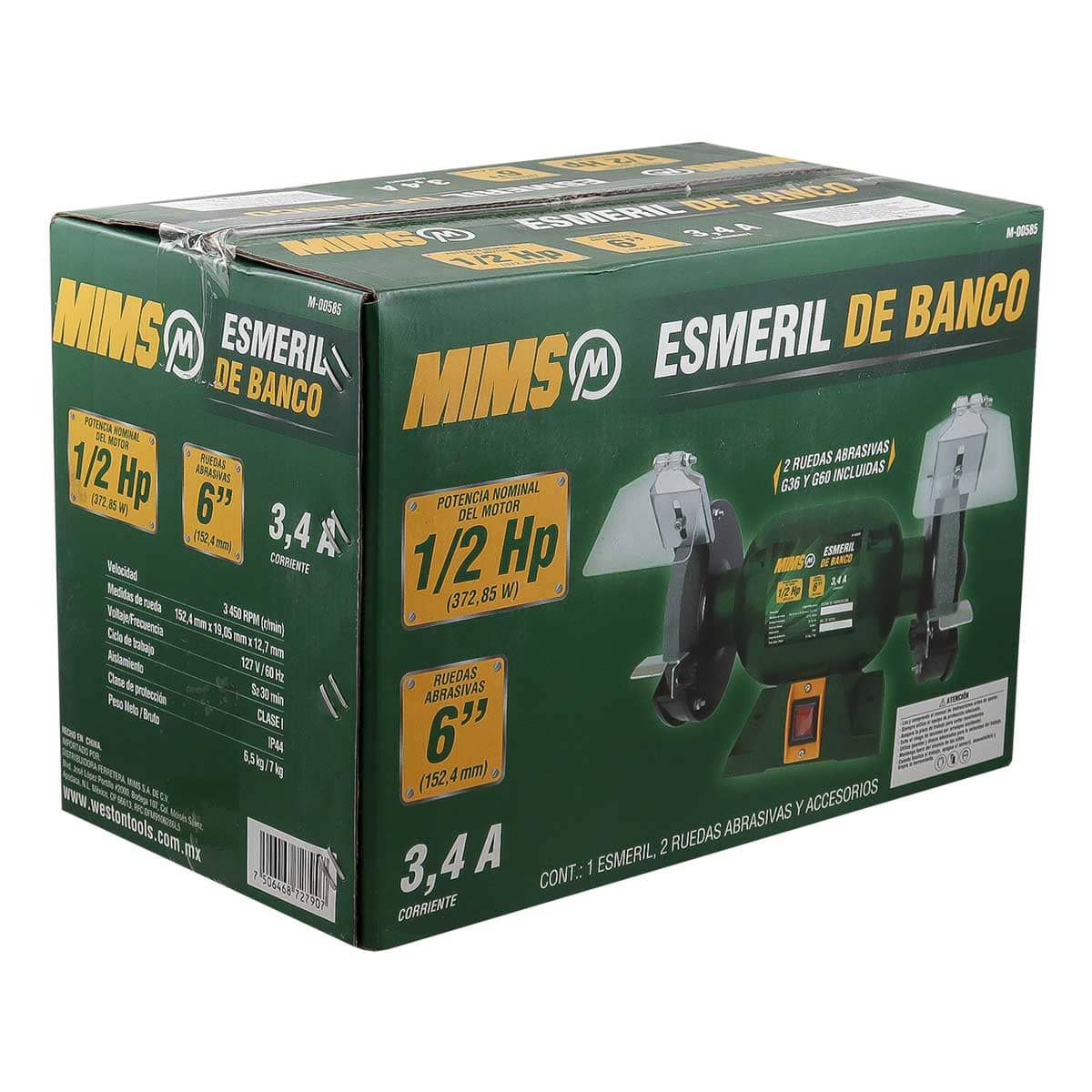 Foto 5 pulgar | Esmeril De Banco Alumnio 6 3.4 A 372.85 W 3450 Rpm Verde 60 Hz
