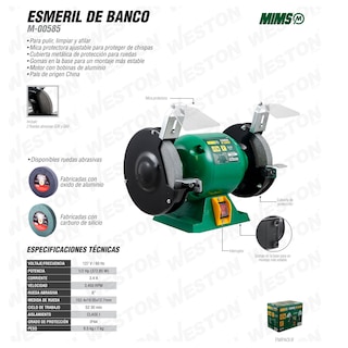 Foto 5 | Esmeril De Banco Alumnio 6 3.4 A 372.85 W 3450 Rpm Verde 60 Hz