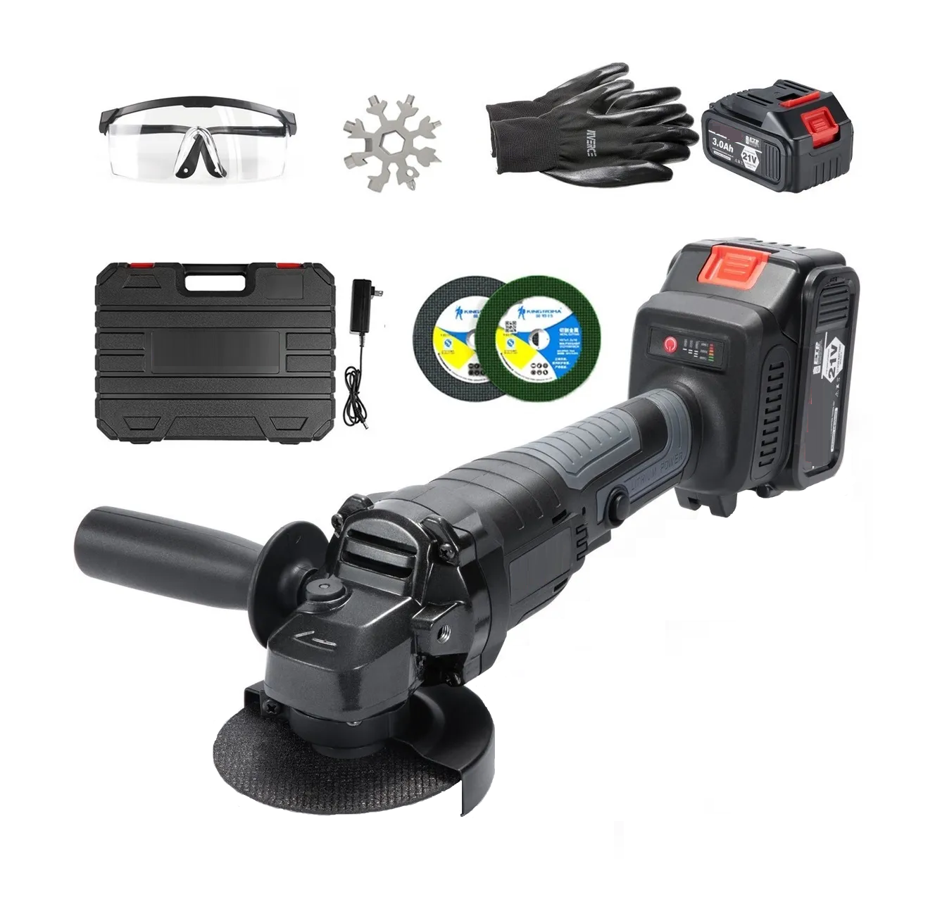 Kit Esmeriladora Eo Safe Imports color Negro Angular Disco Eléctrica Inalámbrica