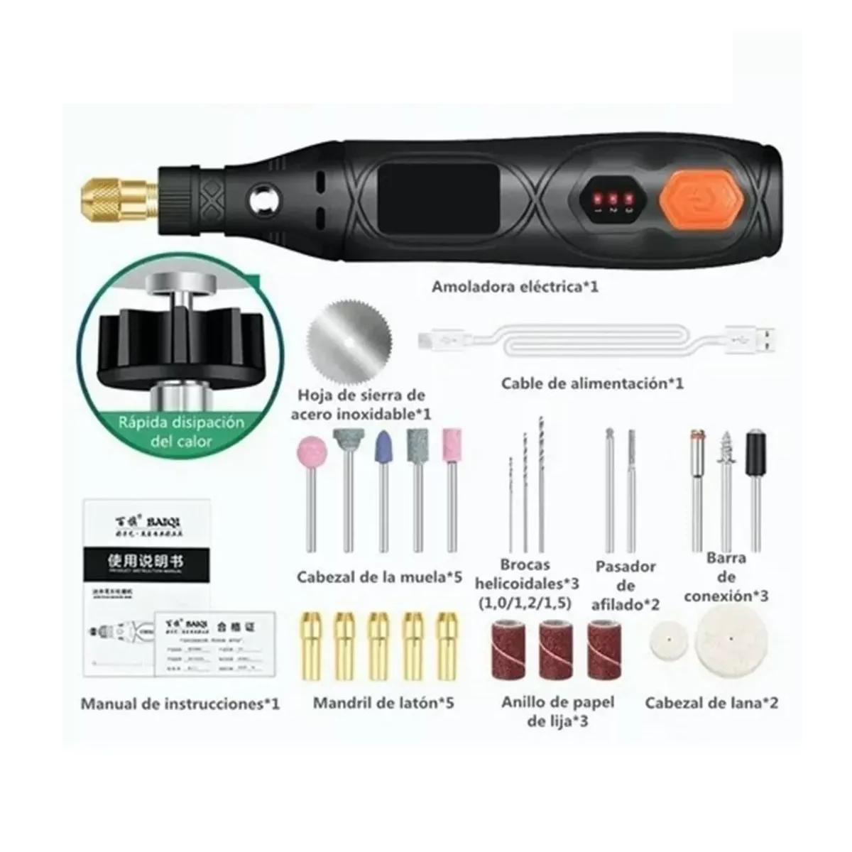 Foto 4 pulgar | Mini Mototool Inalámbrico Taladro Esmeril Pulido Eo Safe Imports Esi-8222 Negro 23 Piezas