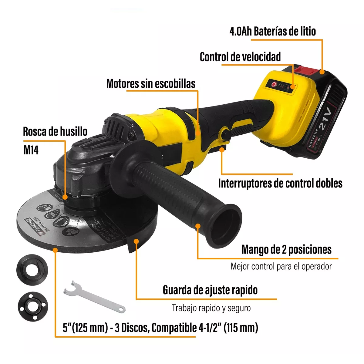 Foto 2 | Kit Esmeril Angular Inalámbrica Amoladora Sin Escobillas 9 Pzs Eo Safe Imports Esi-9235 Amarillo