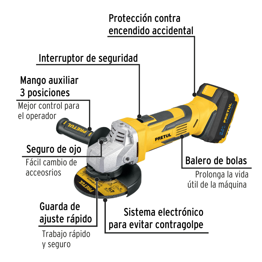 Foto 3 pulgar | Esmeriladora Angular Inalámbrica 4-1/2'', 20v, Pretul