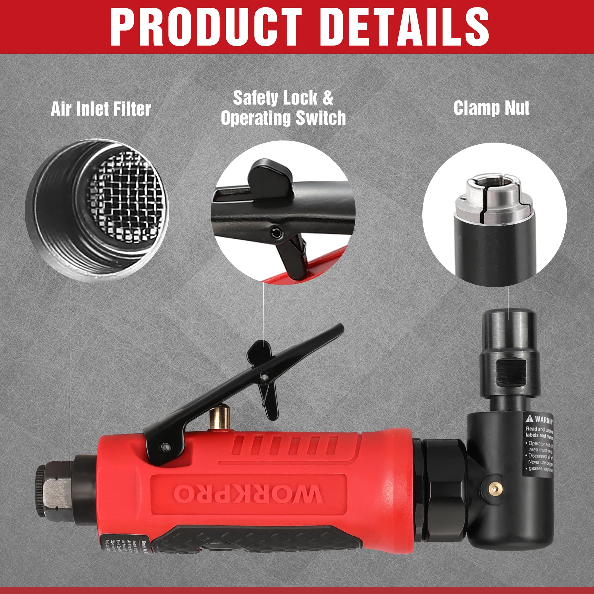Foto 4 pulgar | Amoladora Neumática Workpro 1/4 De Pulgada 20000 Rpm 90° - Venta Internacional.