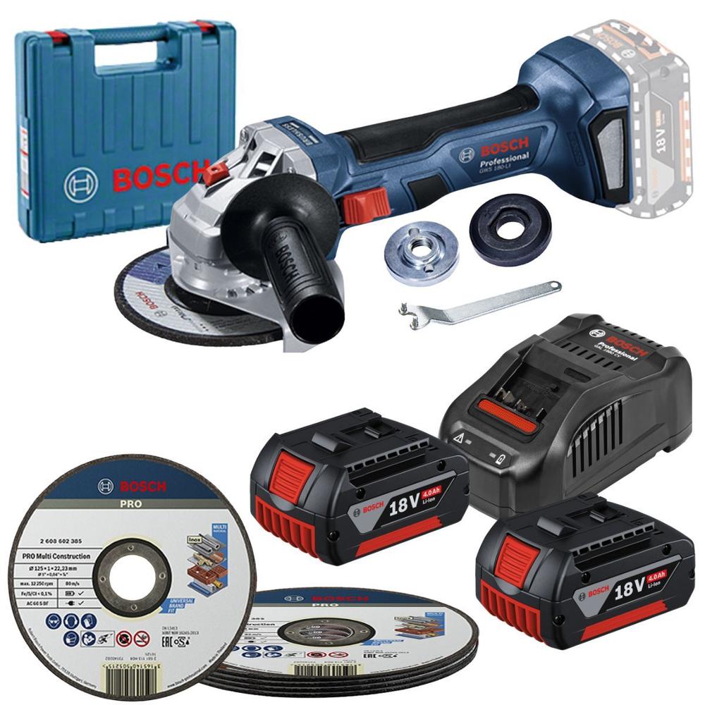 Esmeriladora Inalámbrica Bosch Gws 180-li + 2 Bat + Discos