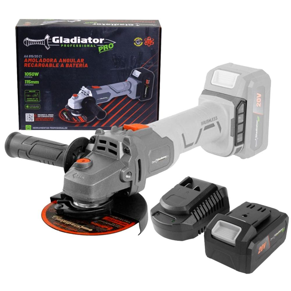 Miniesmeril Gladiator Aa 815/20 4-1/2' 120v + Batería 3.0 Ah