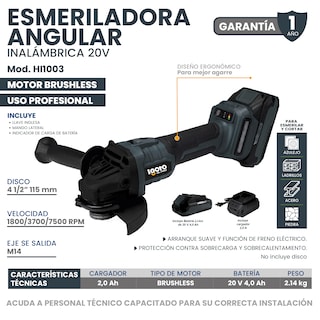 Foto 7 | Esmeriladora Angular Brushless 20 V Inalambrica