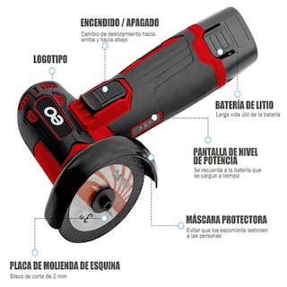 Foto 2 | Mini Amoladora Angular Recargable 12 Voltios 75mm 2 Pilas Eo Safe Imports Esi-18698 Rojo