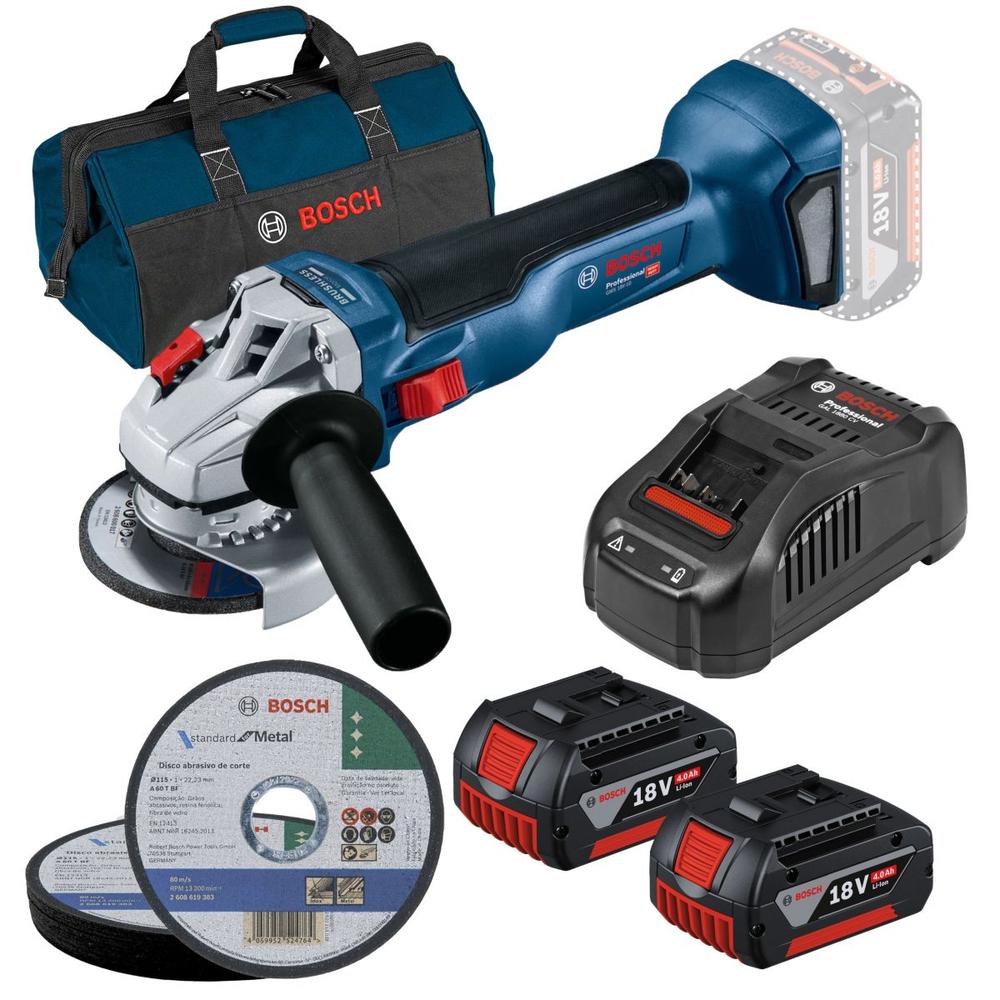 Miniesmeril Gws18v-10 Bosch + 10 Discos Corte + 2 Bat 4.0 Ah