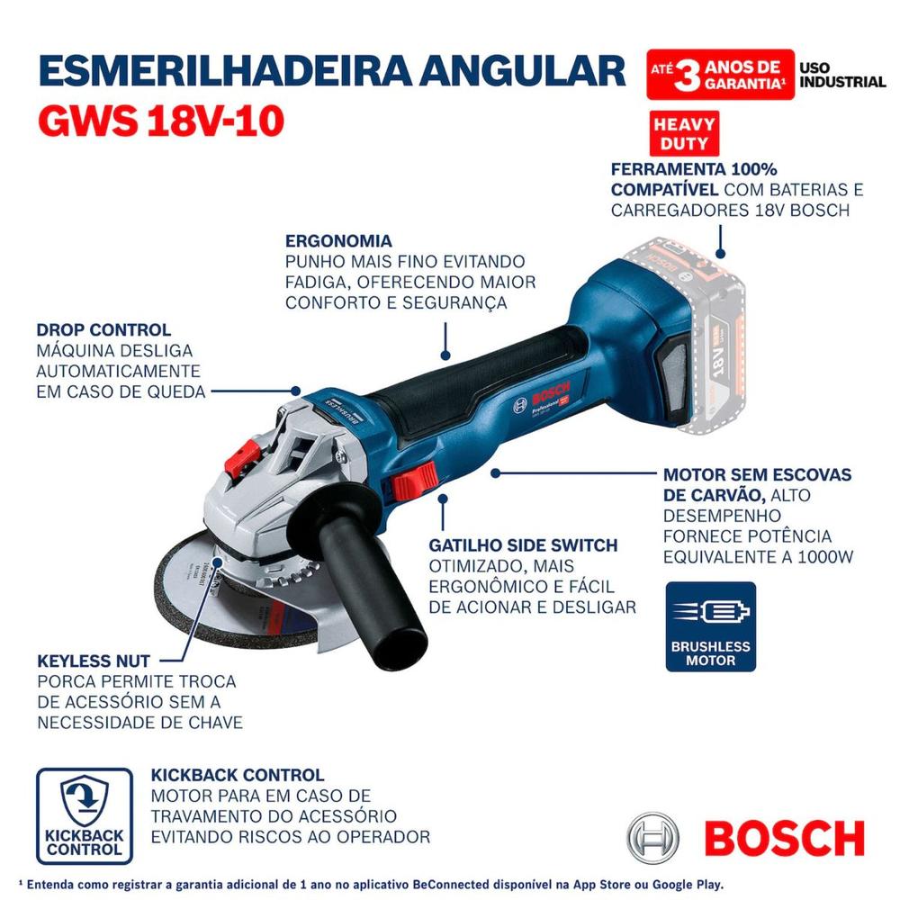 Foto 6 pulgar | Miniesmeril Gws18v-10 Bosch + 10 Discos Corte + 2 Bat 4.0 Ah