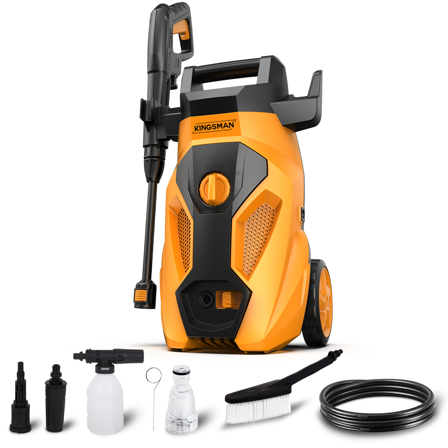 Hidrolavadora Eléctrica Kingsman HIDROKING2000 color Amarillo 2000 Psi 1600w + Accesorios