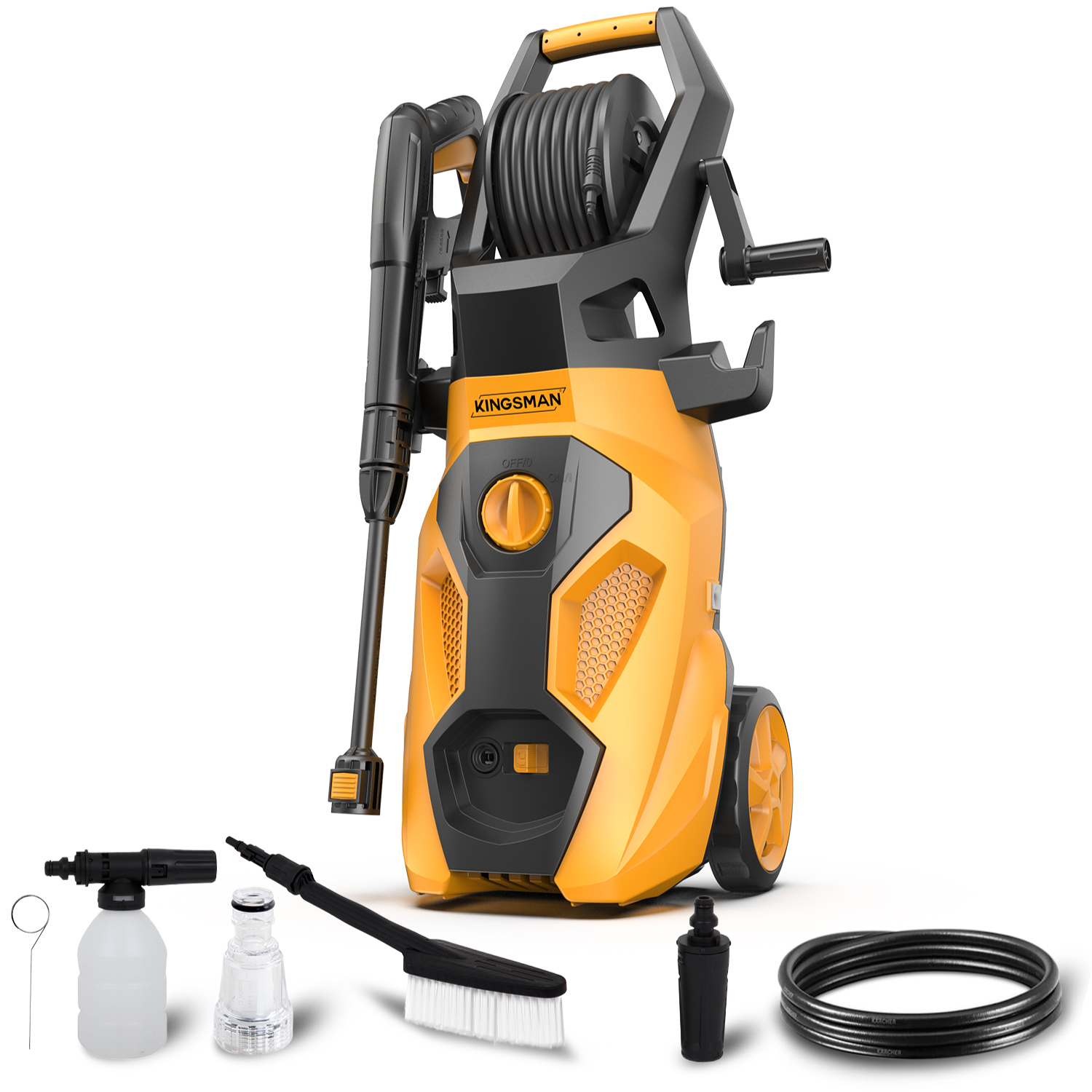 Hidrolavadora Eléctrica Kingsman HIDROKING2200RC color Amarillo 2200 Psi 2000w + Accesorios