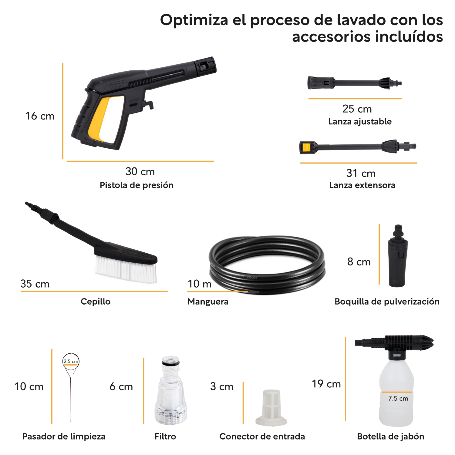 Foto 4 pulgar | Hidrolavadora Eléctrica Kingsman HIDROKING2200RC color Amarillo 2200 Psi 2000w + Accesorios