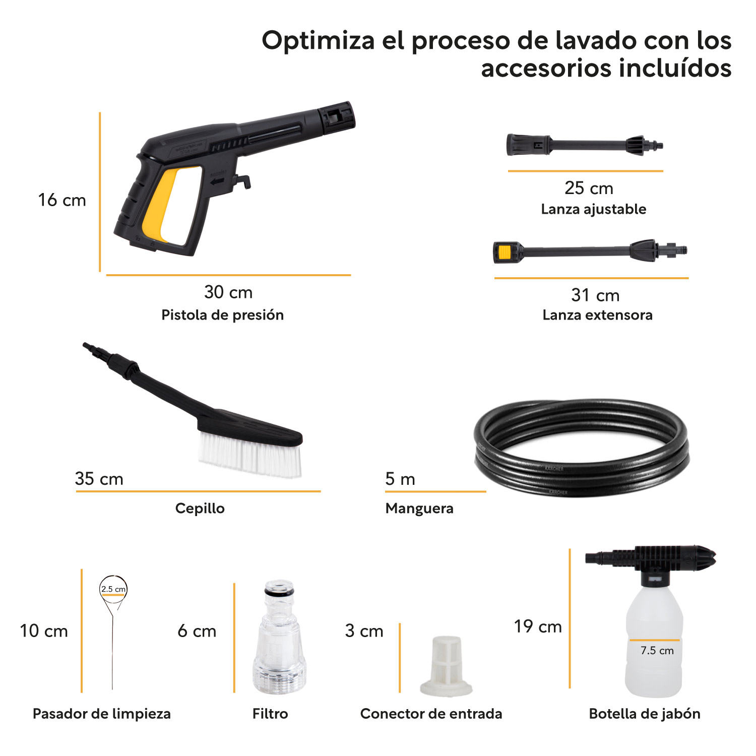 Foto 4 pulgar | Hidrolavadora Eléctrica Kingsman HIDROKING1500 color Amarillo 1500 Psi 1400w + Accesorios