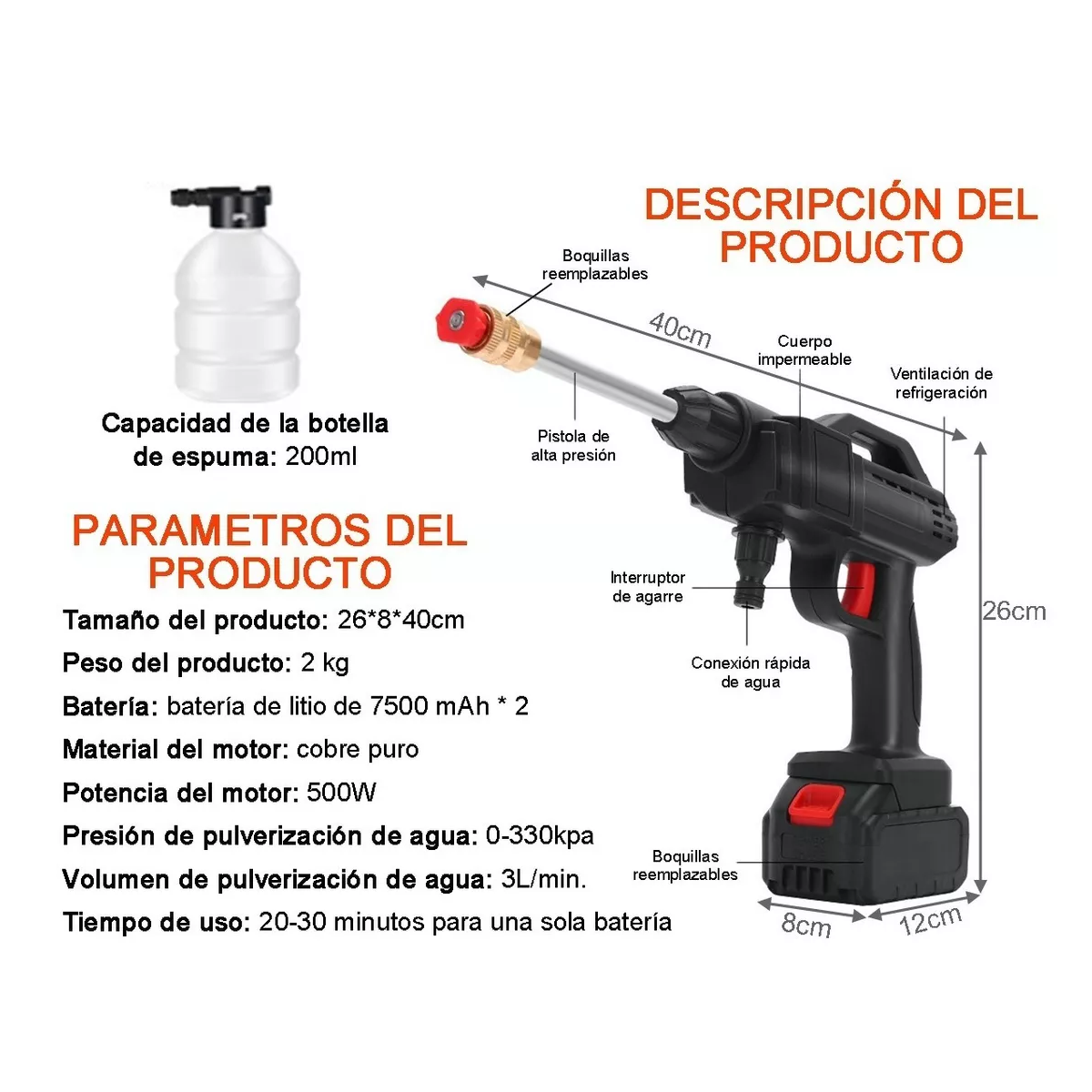 Foto 4 pulgar | Hidrolavadora Inalámbrica Eo Safe Imports Esi-7181 10 Piezas Negro