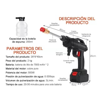 Foto 3 | Hidrolavadora Inalámbrica Eo Safe Imports Esi-7181 10 Piezas Negro