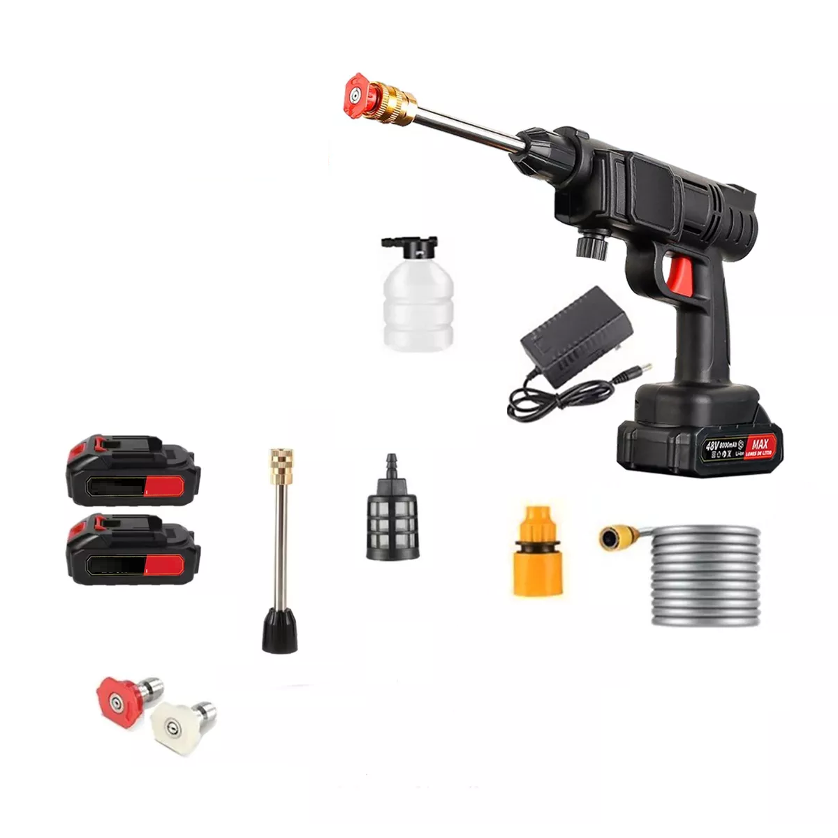 Pistola Lavado Auto Eo Safe Imports Esi-7183 Hidrolavadora Inalámbrico 11 Piezas Negro