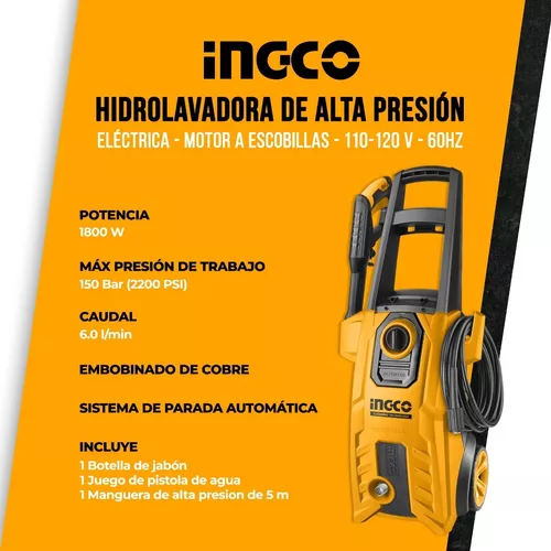 Foto 3 pulgar | Hidrolavadora de Alta Presión Ingco UHPWR18008 2200 Psi 1800 W Profesional