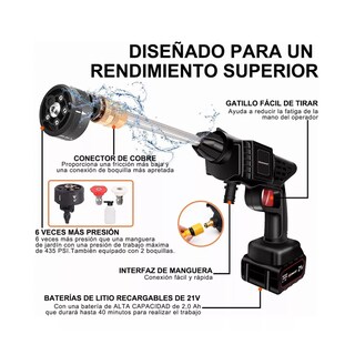 Foto 4 | Hidrolavadora Eléctrica Belug Portátil e Inalámbrica Negra 21v + 2 Baterías