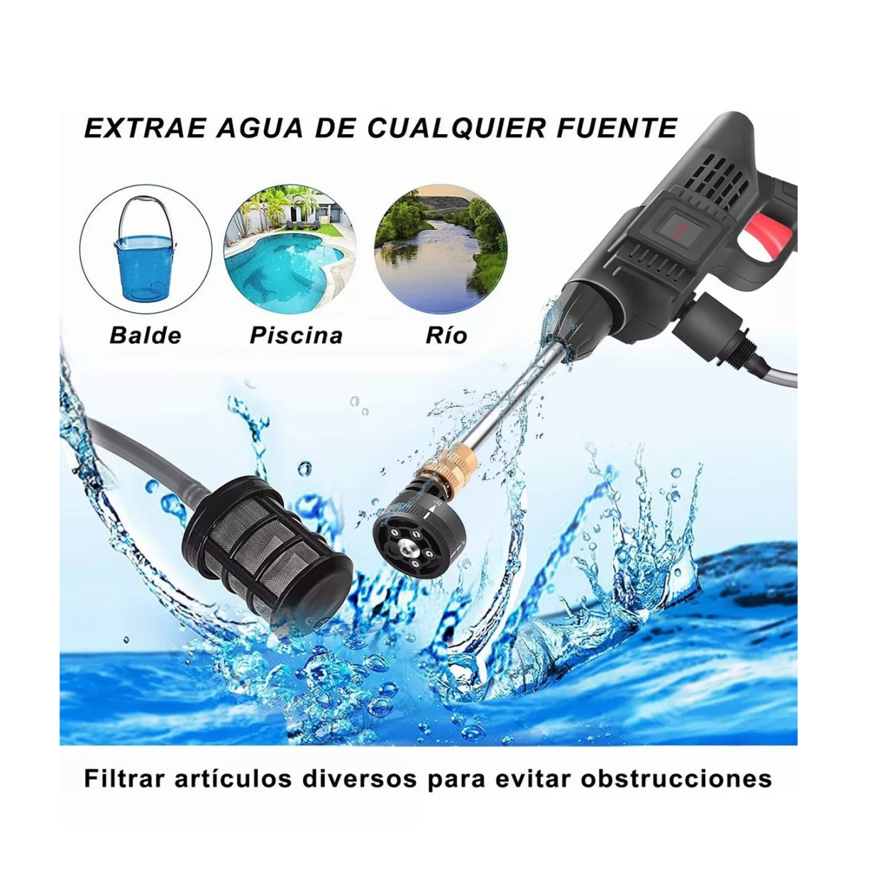 Foto 6 pulgar | Hidrolavadora Eléctrica Portátil e Inalámbrica  Negra 21 V 2 Baterías