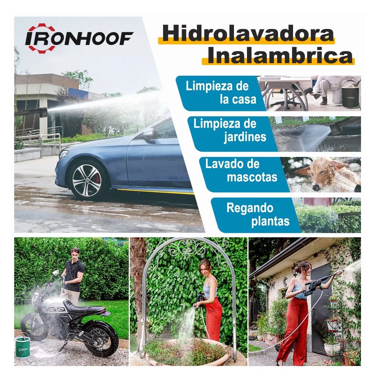 Foto 4 pulgar | Hidrolavadora Eléctrica IronHoof Portátil e Inalámbrica 550 W