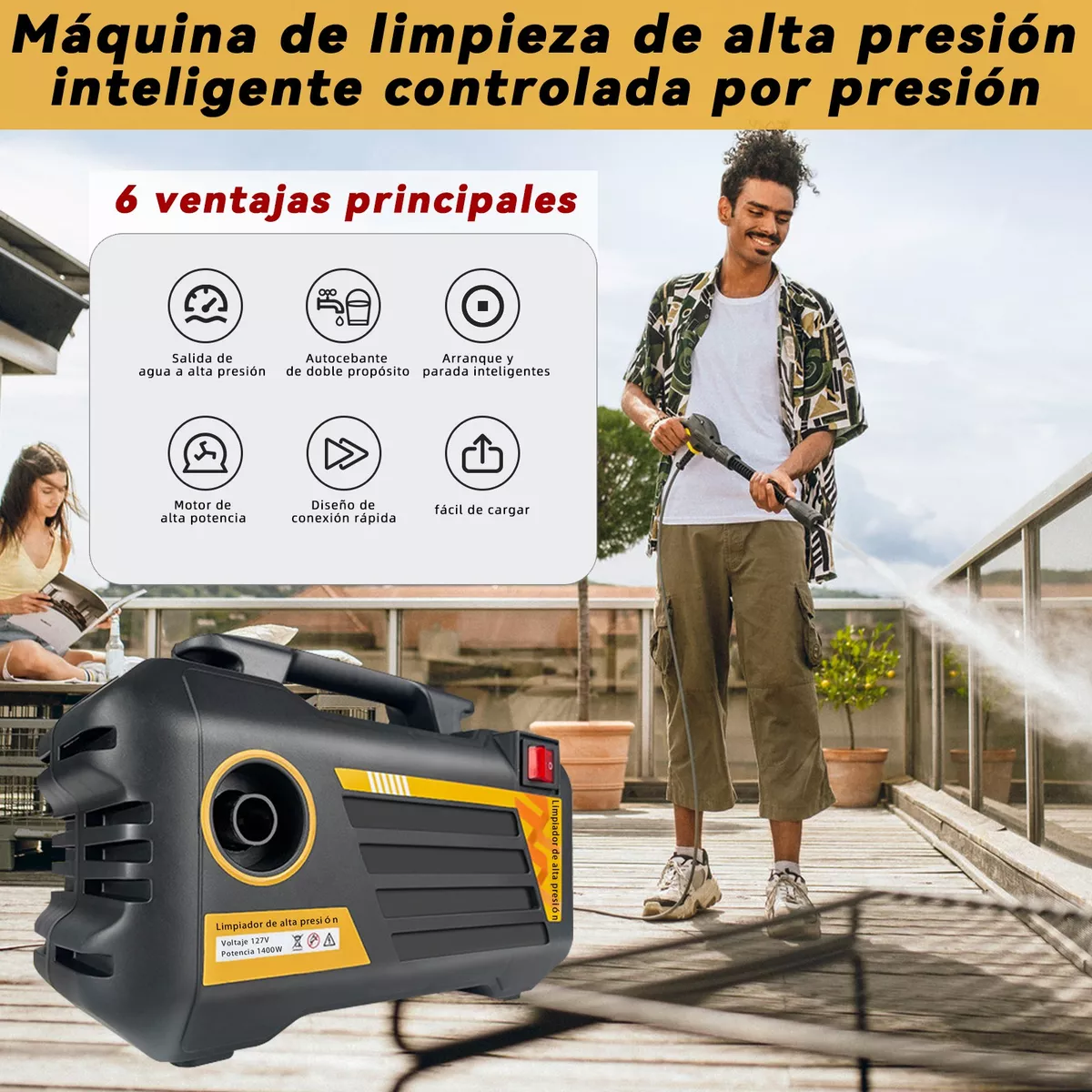 Foto 4 pulgar | Hidrolavadora Eléctrica Compacta 1400w 1500psi Eo Safe Imports Esi-16040 Negro